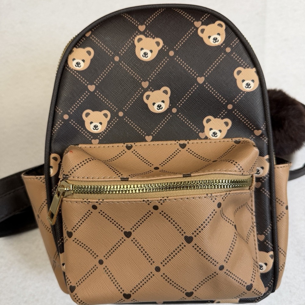 Like‎ Dreams Women's Mini Backpack Teddy Bear With Adjustable Straps Pompom